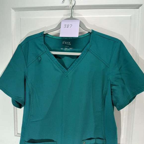 Cherokee iflex Teal Green Scrub Top V Neck Pocket Women's Large Medical - Picture 2 of 8